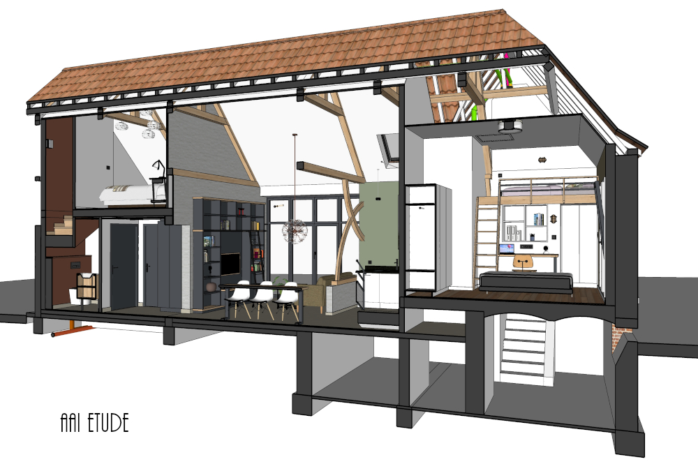Coupe ensemble 3D 1 Merignies PROJET v5 3D dessin architecte intérieure