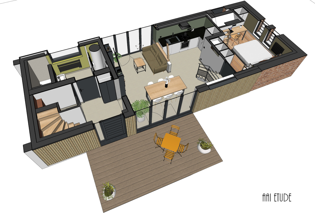 Plan RDC 3D ensemble 1 Merignies PROJET v5 3D dessin architecte intérieure